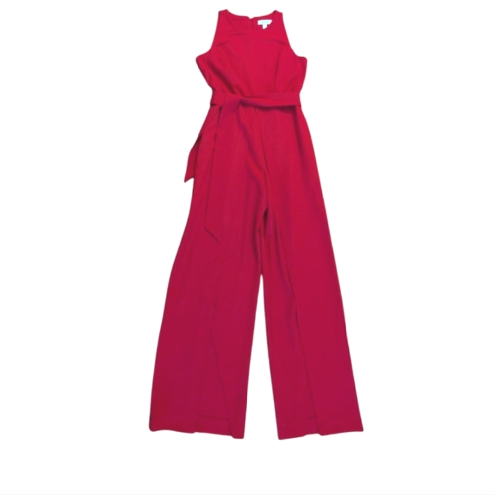 Nine West Red Sleeveless Tie-Waist Wide-Leg Jumpsuit - Picture 3 of 11